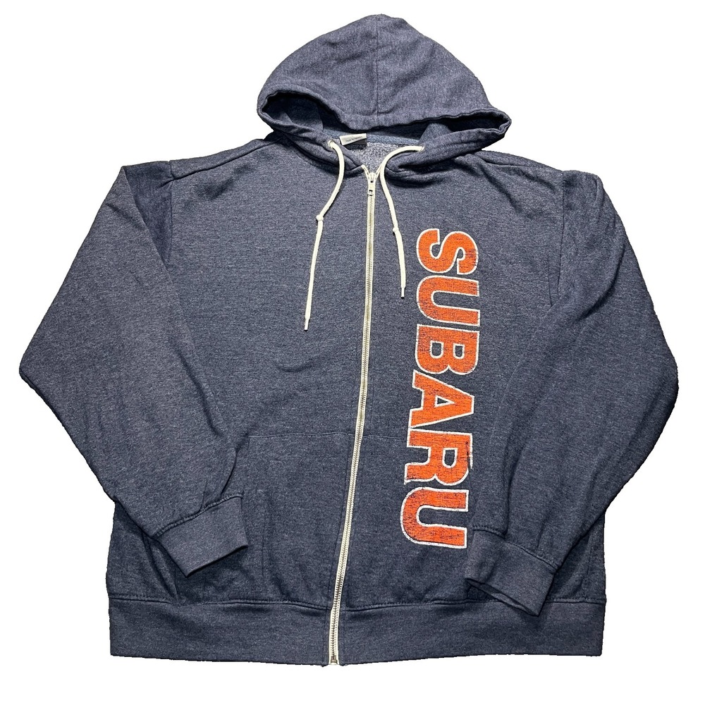 Vintage Subaru Sweatshirt Adult Large Blue Retro Full Zip Hoodie Rare Faded